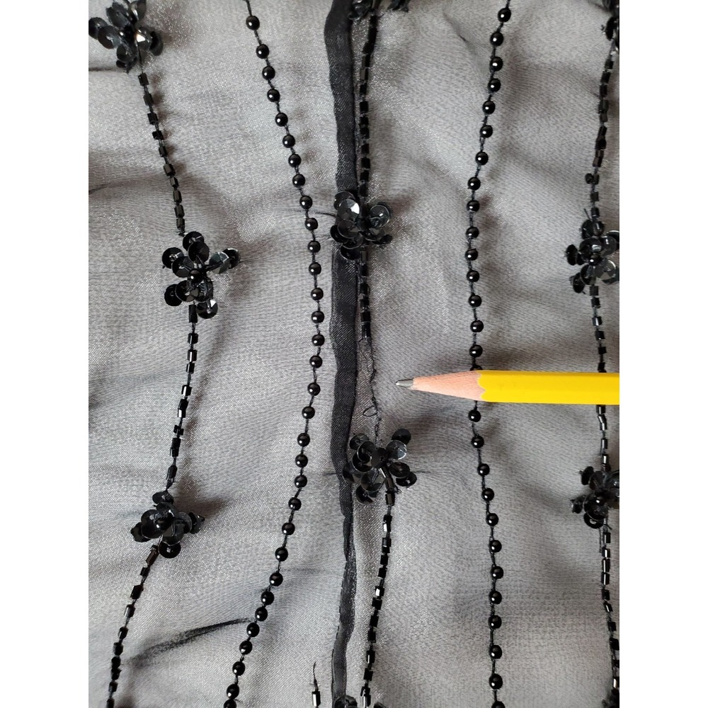 FLAWED Vintage Black Laurence Kazar Paris New York Sheer Beaded Jacket Small - Picture 7 of 12